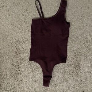 Brown One-Shoulder Bodysuit – Small